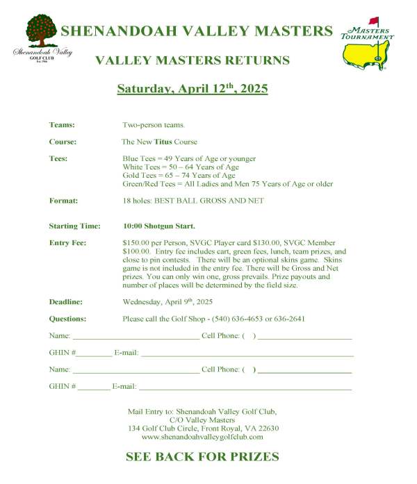 Public: Valley Masters Tournament