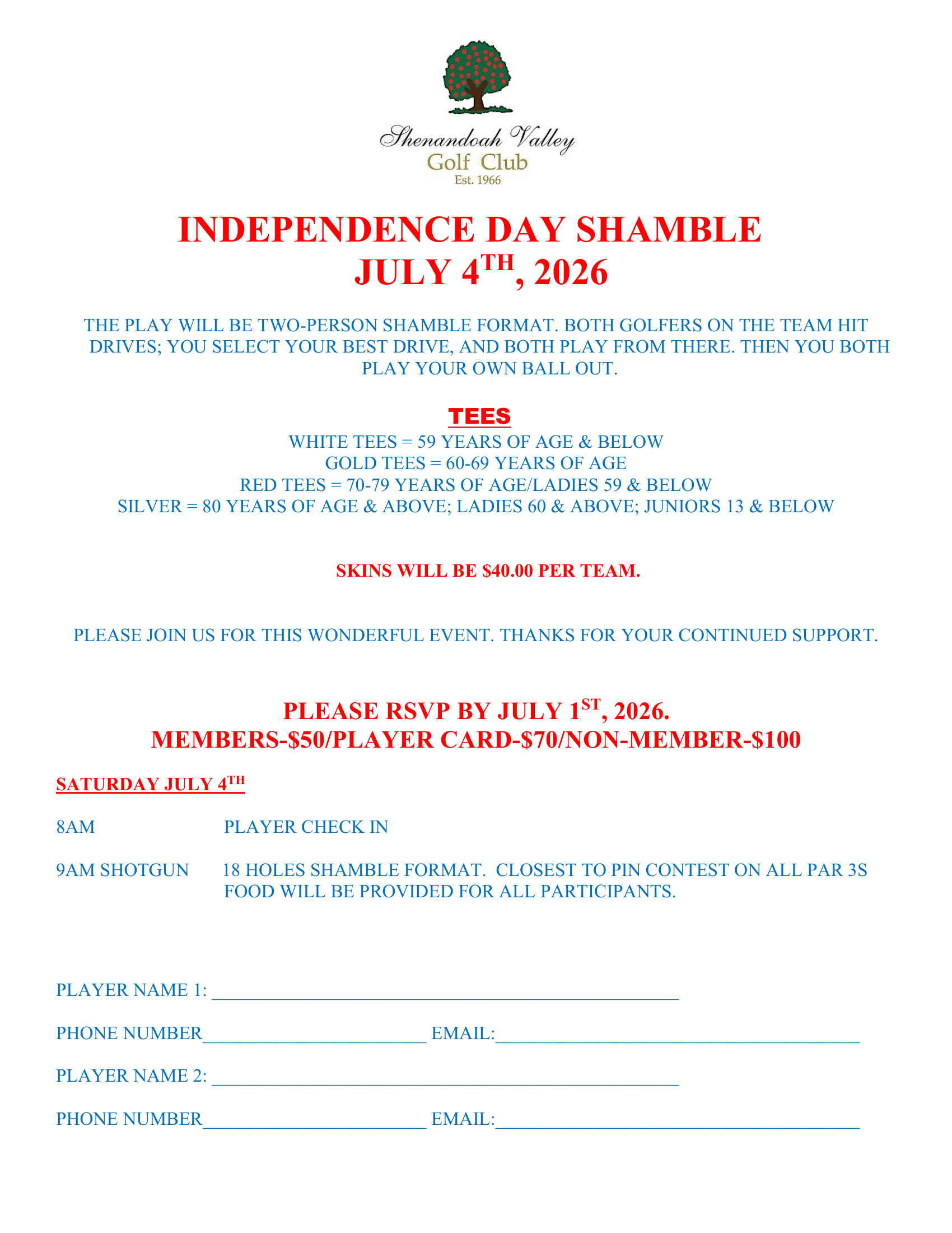 Shmble Independence Day Shamble - Shenandoah Valley Golf Club
