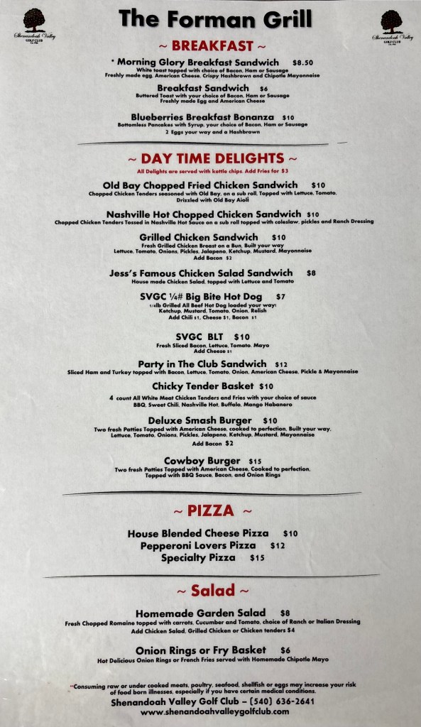 Forman Grill Menu